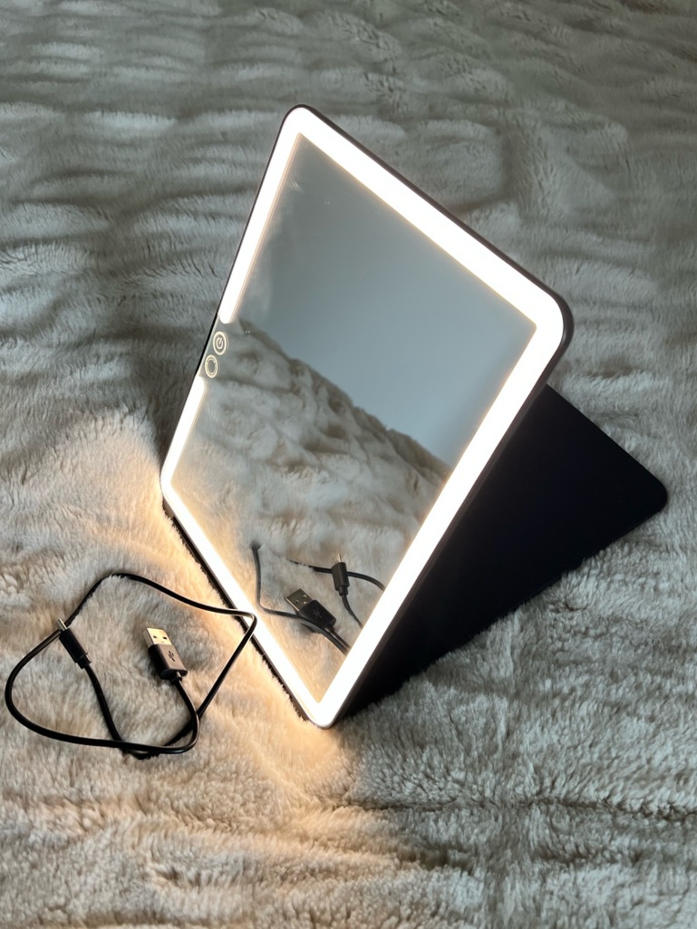LED Lighted Makeup Mirror with Touch Controls - Dimmable, USB Rechargeable